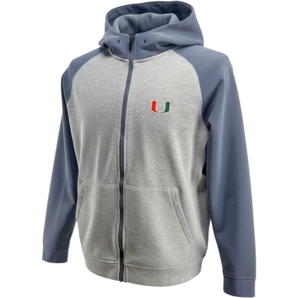 Adidas Miami Hurricanes Full Zip Hoodie Mens ClimaWarm Fleece Sweatshirt Medium